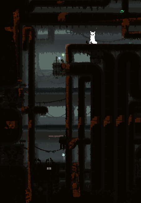 survivor in northwest drainage, in a linear vertical tube with a bunch of platforms