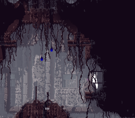 one of the first rooms in outskirts, a little three-way intersection often visited by green lizards. survivor is climbing up on spears