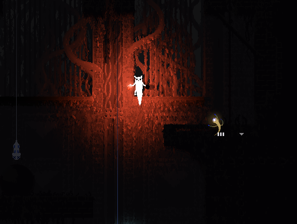 survivor standing on a passable floor in citadel’s east tower. the lantern makes the platform fade into the wall