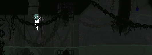 survivor in one of the subsurface shoreline rooms, standing on a pole over water, and there is a peculiar hose to the right